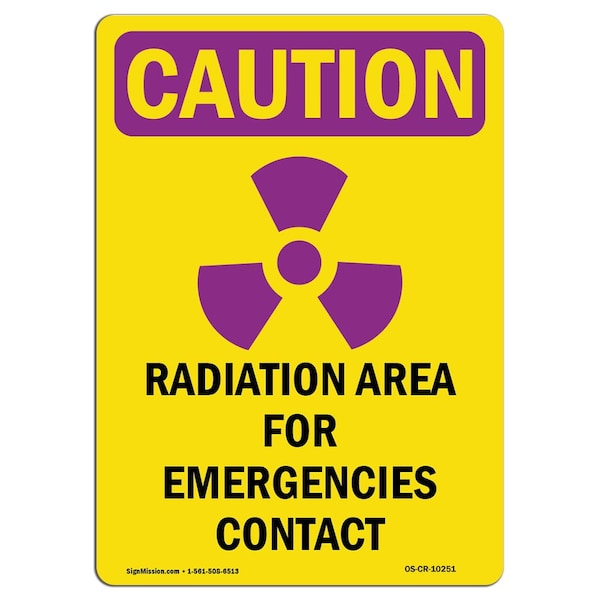 Signmission OSHA CAUTION RADIATION Sign, Radiation Area For W/ Symbol, 7in X 5in Decal, 7" H, 5" W, Portrait OS-CR-D-57-V-10251 - main